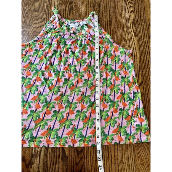 Bouffants & Broken Hearts 100% Linen Pink Flamingos Summer Tank Top Size L - Picture 7 of 7